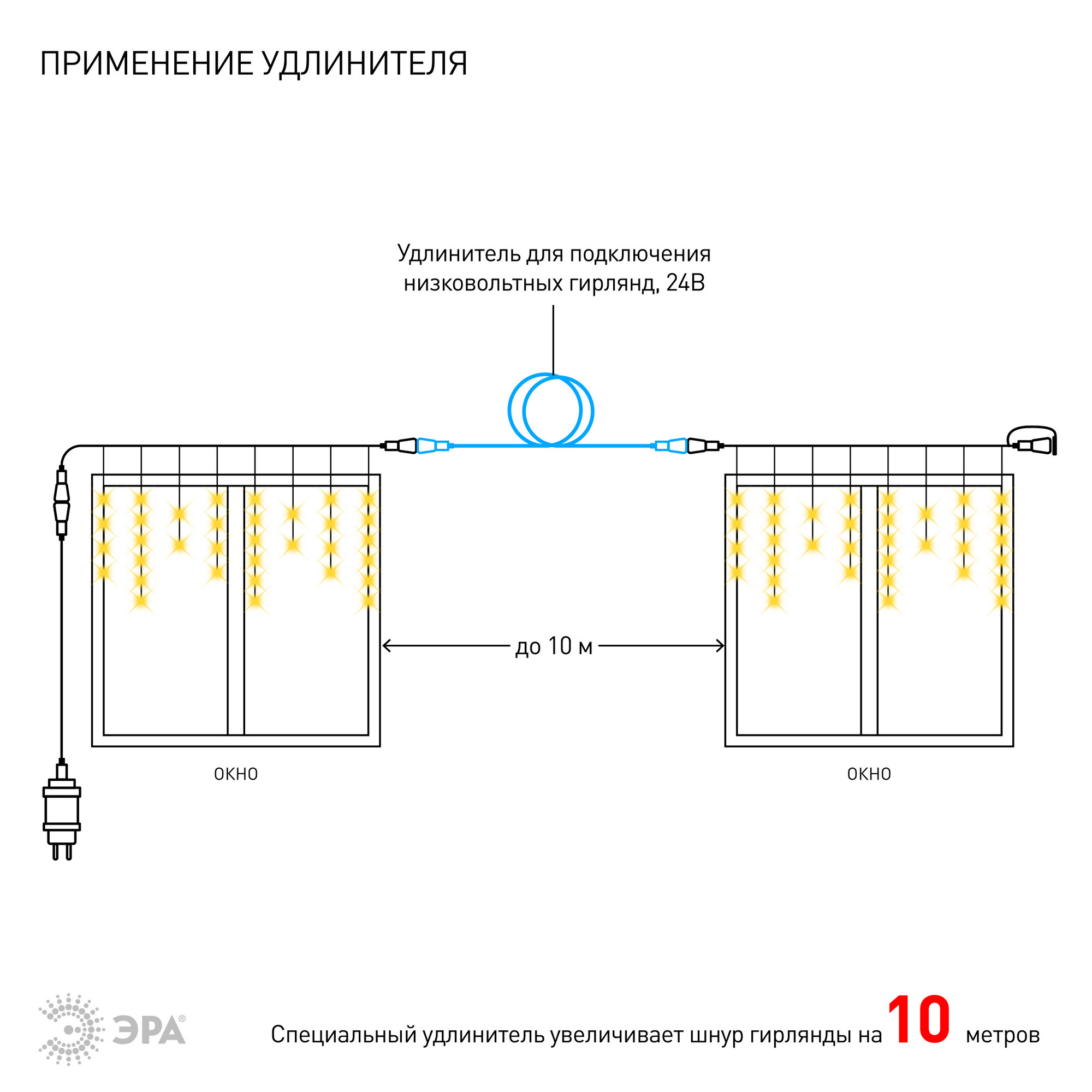 Гирлянда LED бахрома 2 м х 1 м теплый свет 24 V IP44 80/960 ENON-5B ЭРА Б0041907 Б0041907*