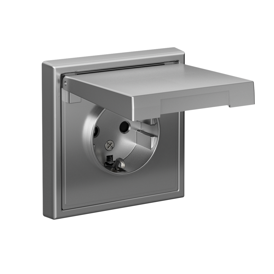 ARTGALLERY розетка с заземл. со шторк. с крышкой, 16А, IP20, механизм, сталь Systeme Electric GAL000946