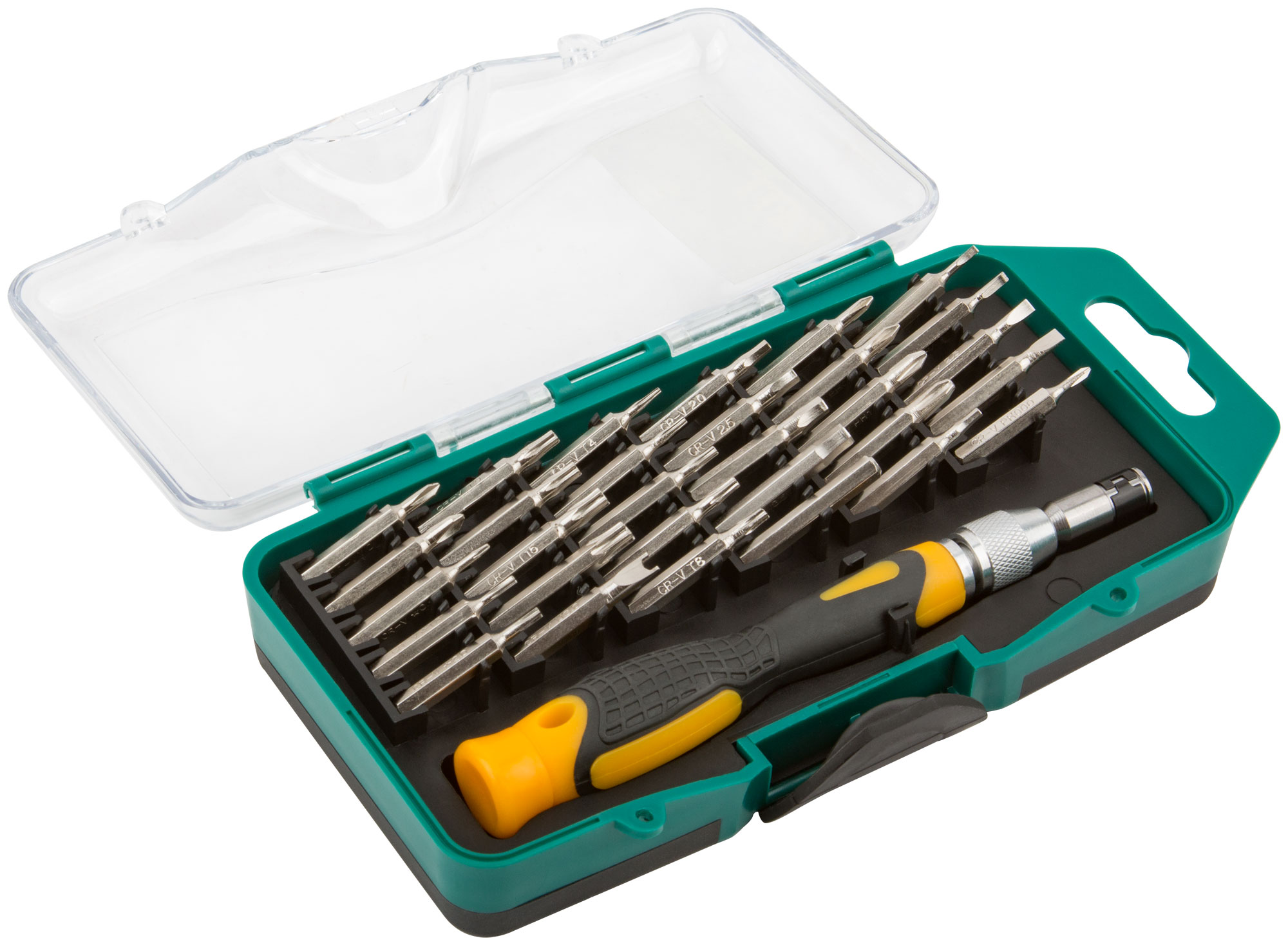 Отвертка с битами для точных работ, 30 CrV бит, в пластиковом футляре FIT 56189