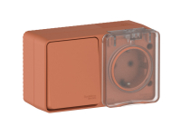 AtlasDesign PROFI IP54 О/У БЛОК: РОЗ. з/к со шт. 16А, ВЫКЛ.1-клав.10А, ТЕРРАКОТОВЫЙ Systeme Electric ATN547070