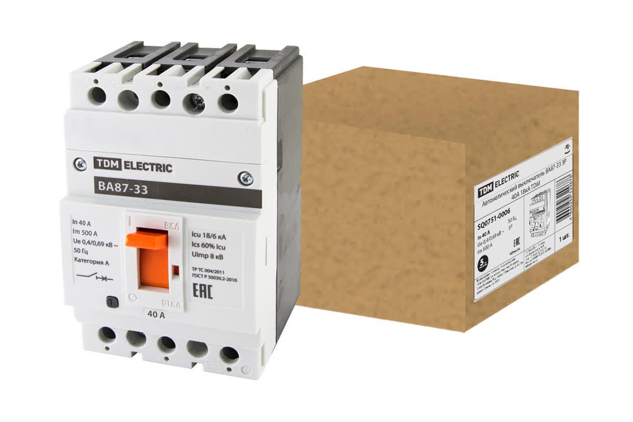 Выключатель автоматический ВА87-33 3Р 40А 18кА TDM ELECTRIC SQ0751-0006