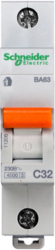 Выключатель автоматический однополюсный 32А С ВА63 4.5кА Schneider Electric 11206
