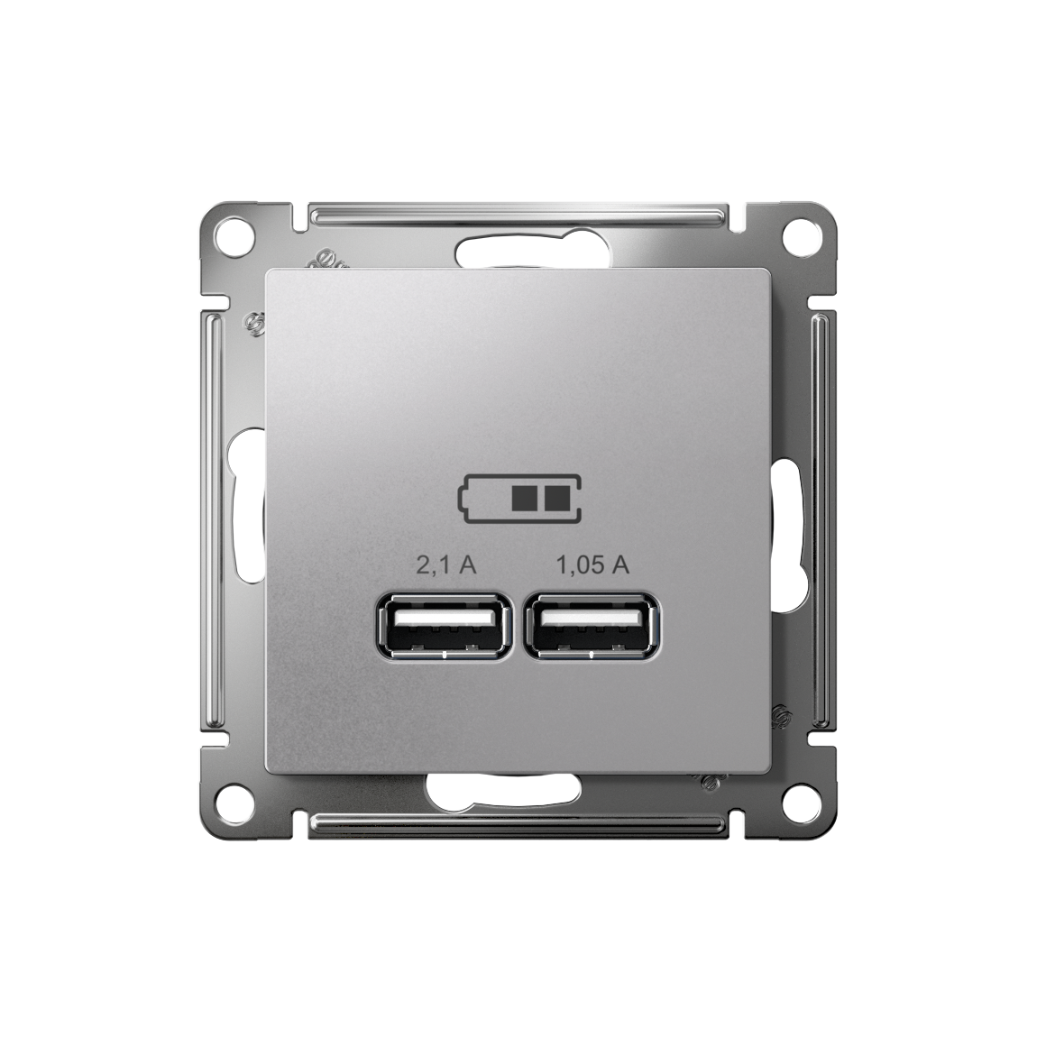 Розетка ATLASDESIGN USB 5В 1 порт x 2,1 А 2 порта х 1,05 А,механизм алюминий Systeme Electric ATN000333