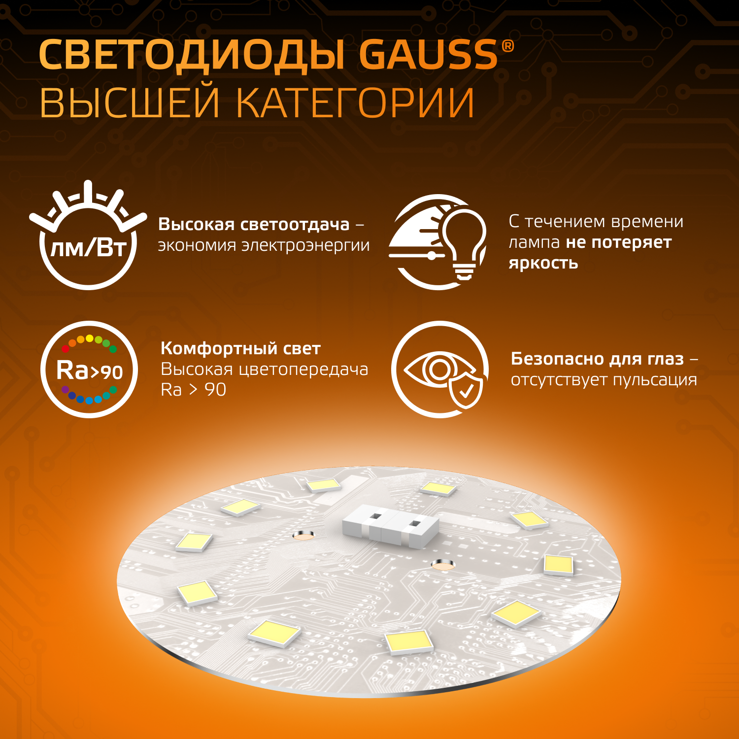 Лампа светодиодная LED 9 Вт 830 лм 3000К софит MR16 теплый GU5.3 AC 220В Black GAUSS 101505109