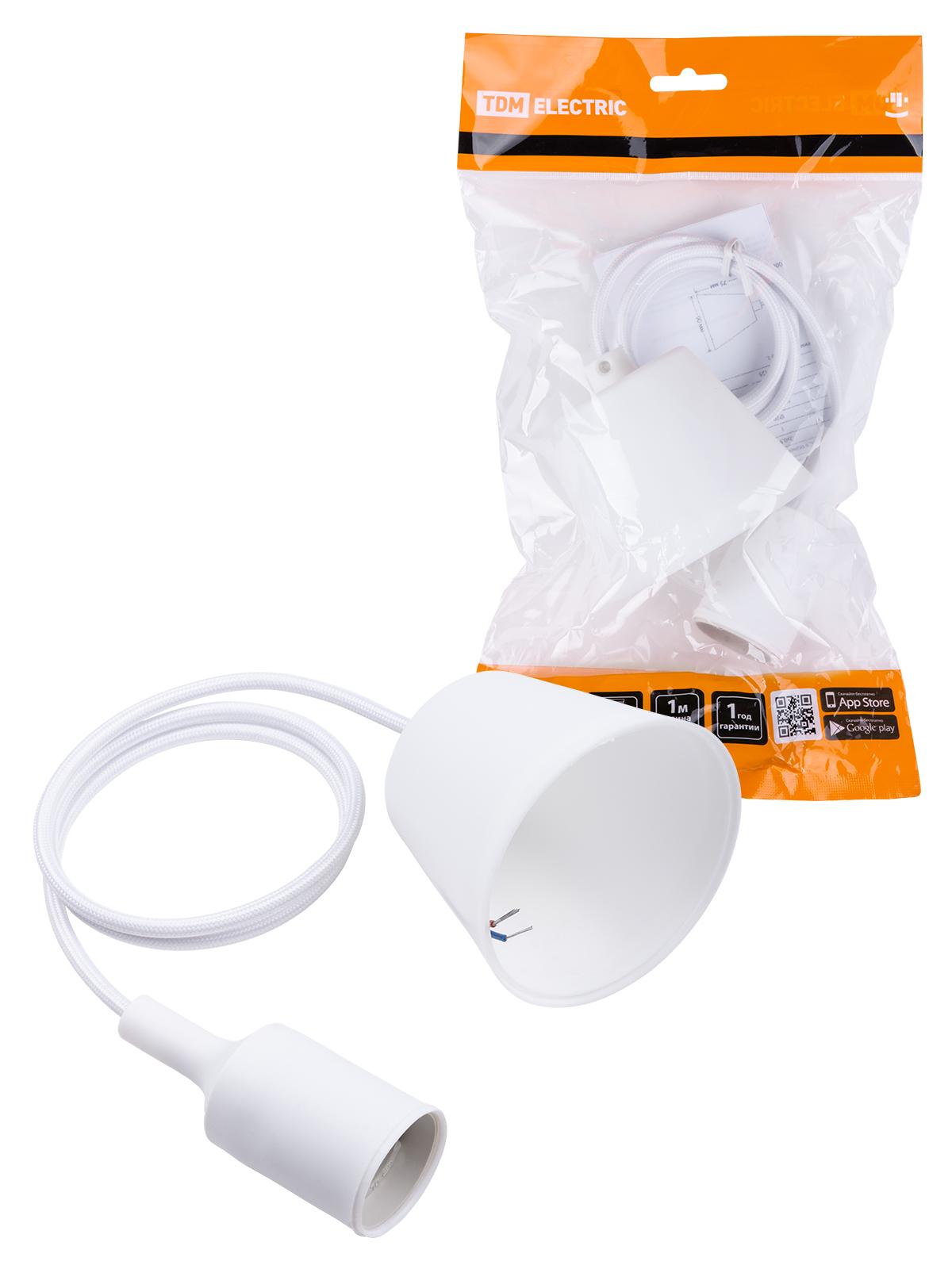 Патрон пластиковый Е27 с подвесом 1 м, белый TDM TDM ELECTRIC SQ0335-0061