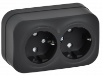 GLORY Розетка 2-местная для открытой установки с заземлением с защитными шторками 16А РСш22-3-ХЧм черный матовый IEK ERH24-K02M-16