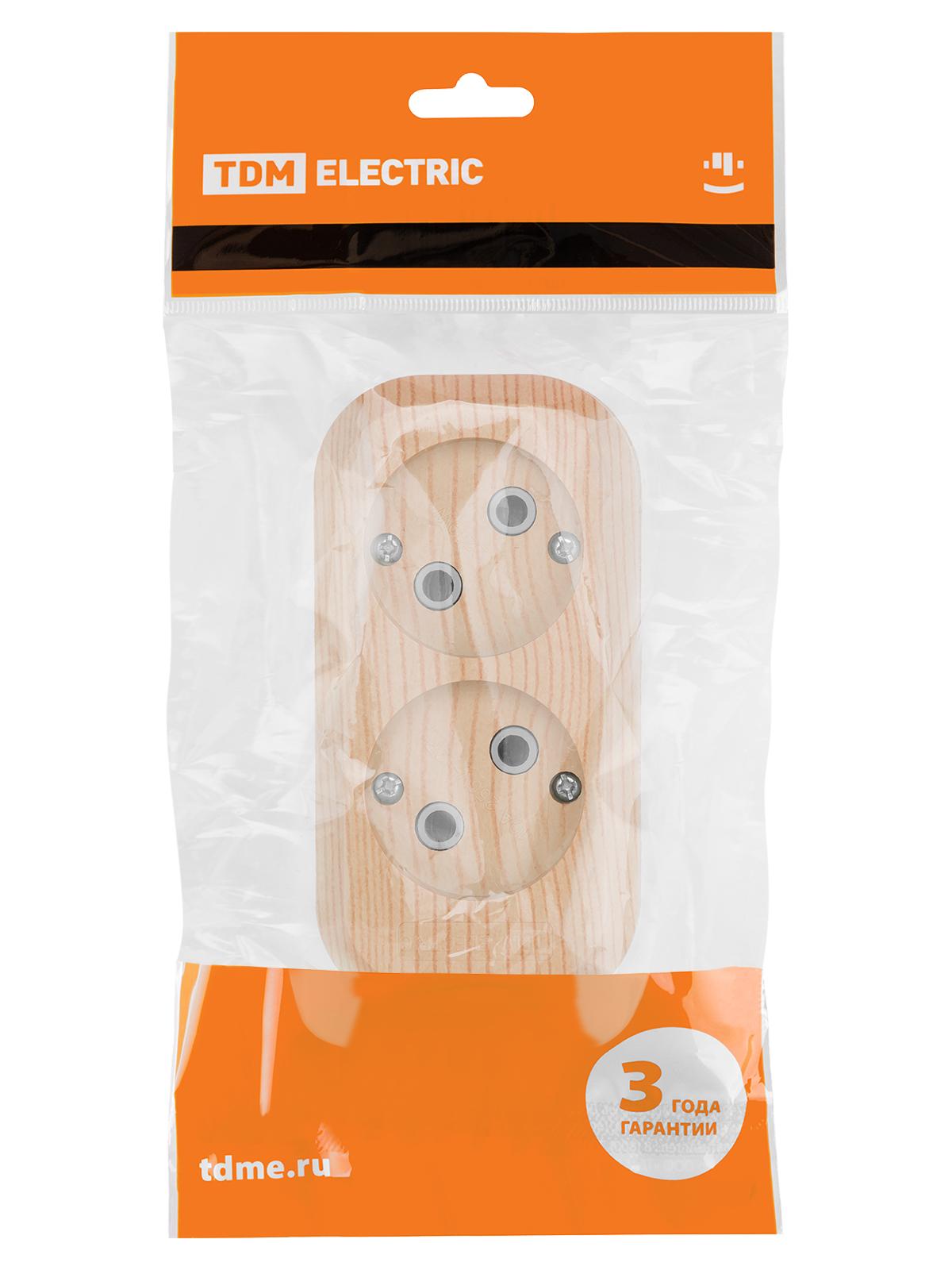 "Колодка розеточная 2 гнезда 2П б/з 10А 250В ""Эко"" (сосна) TDM" TDM ELECTRIC SQ1806-0045