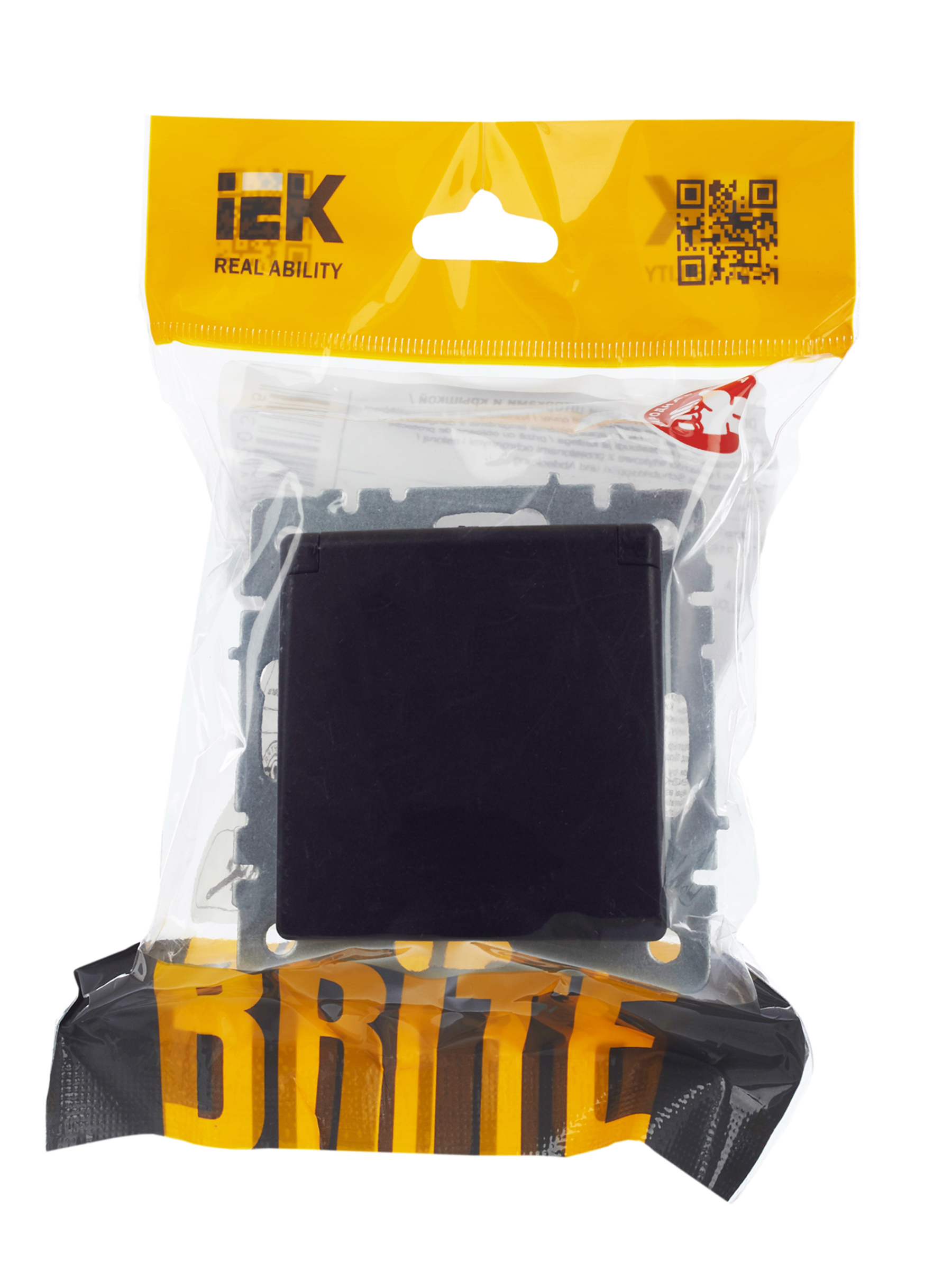 BRITE Розетка с заземлением с защитными шторками и крышкой 16А IP44 РСбш10-3-44-БрЧ черный IEK BR-R16-16-44-K02