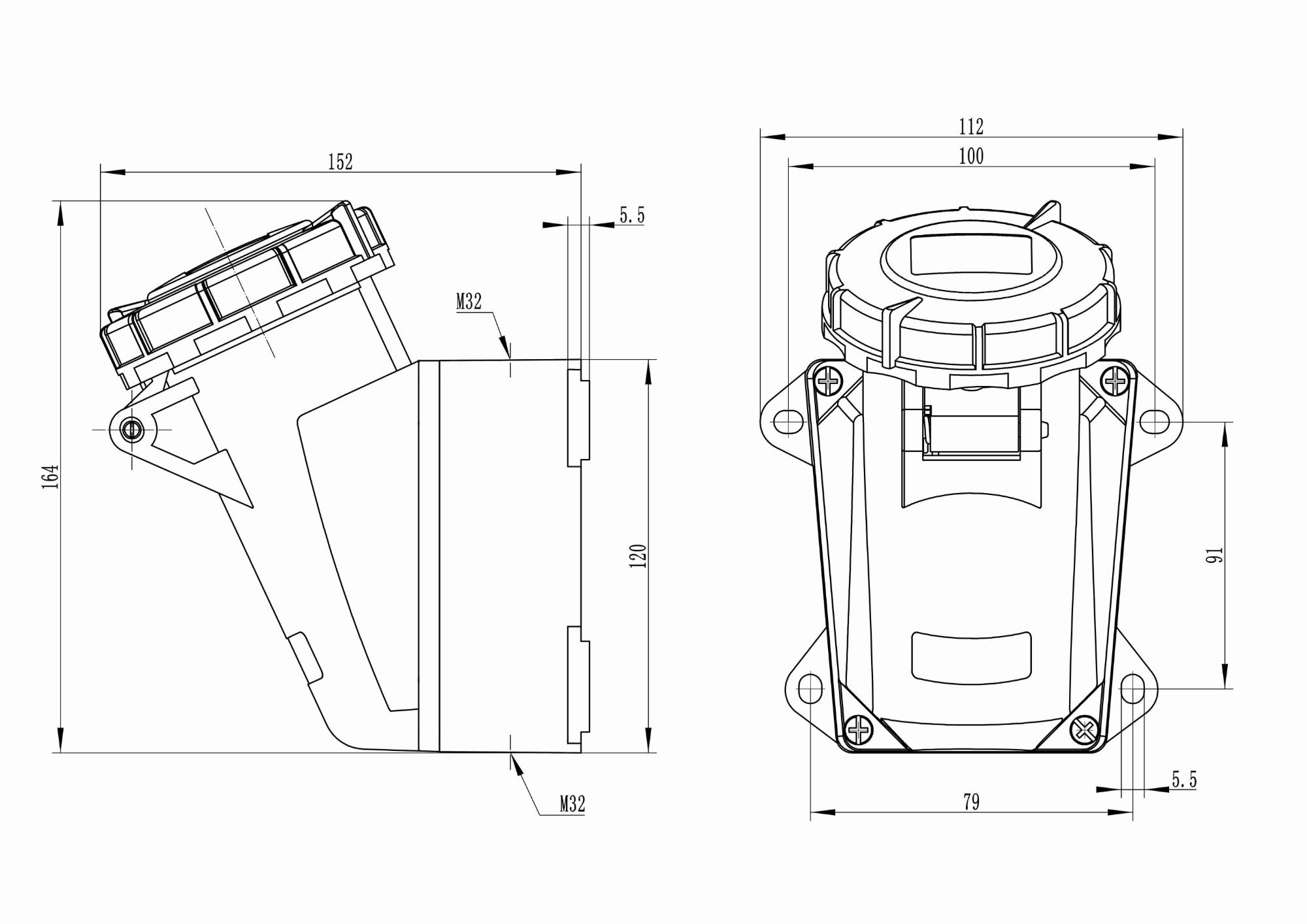 Розетка наружная IP67 32A 3P+E+N 400V DKC DIS5183257T