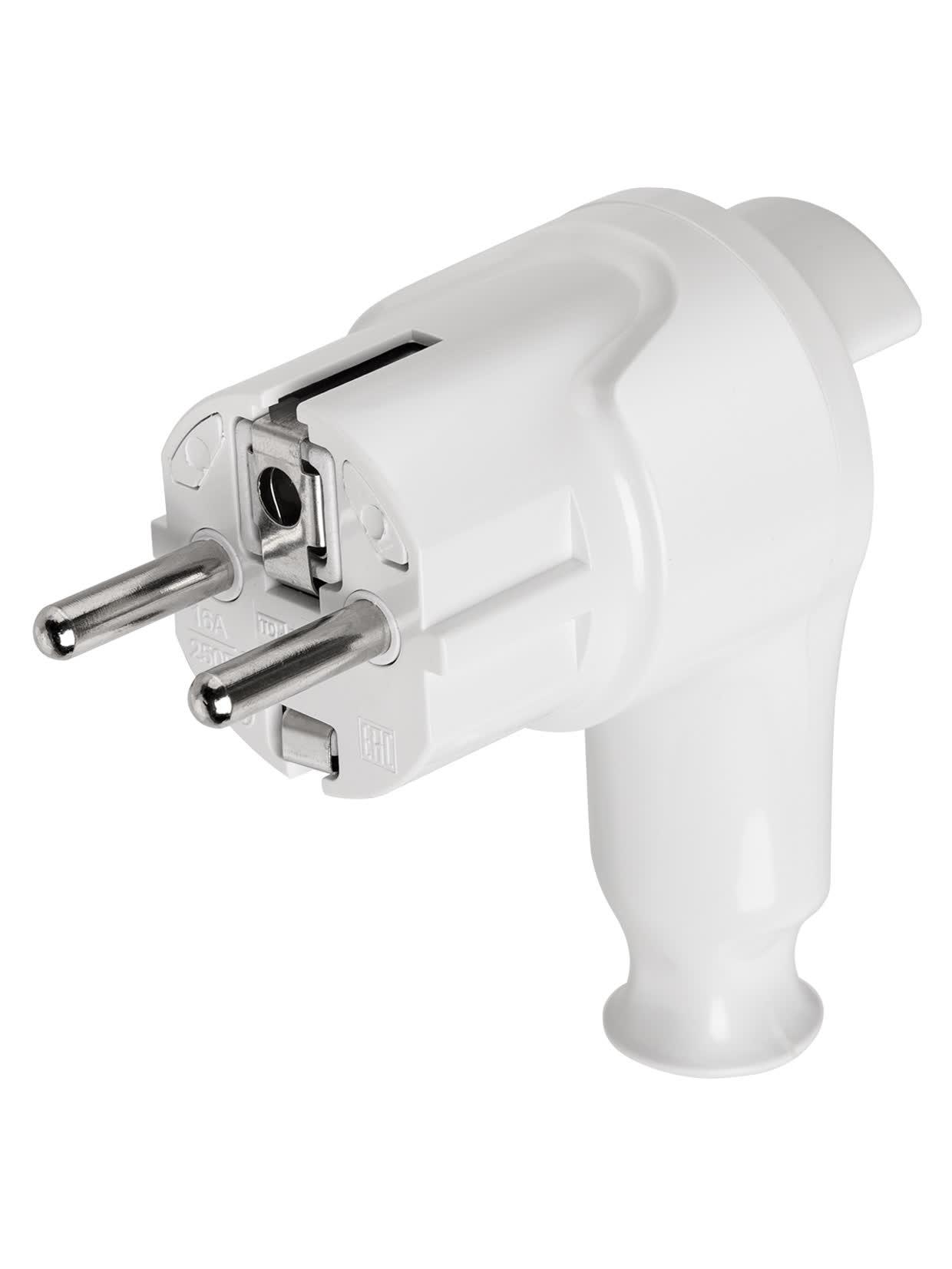 Вилка угловая c/з белая с кнопкой извлечения из сети 16А 250В TDM TDM ELECTRIC SQ1806-0398