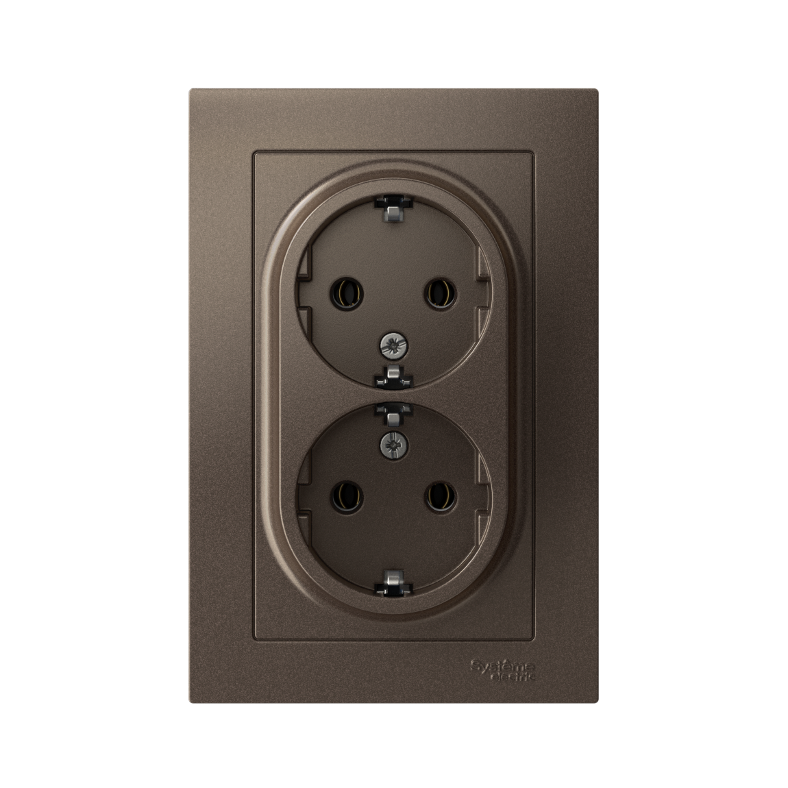 Розетка ATLASDESIGN двойная с заземлением 16А в сборе мокко Systeme Electric ATN000624