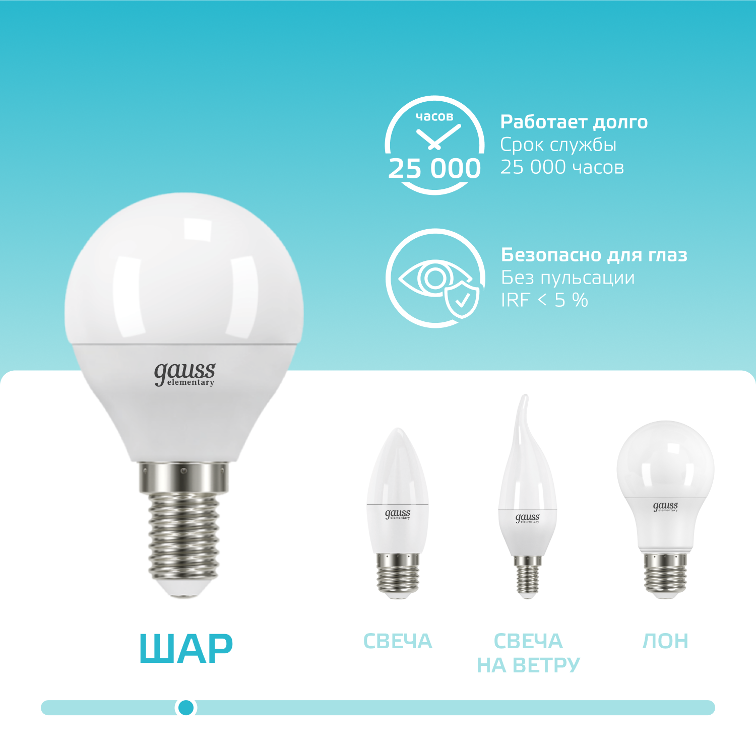 Лампа светодиодная LED 8 Вт 540 лм 4100К AC180-240В E14 шар P45 нейтральный  Elementary Gauss GAUSS 53128