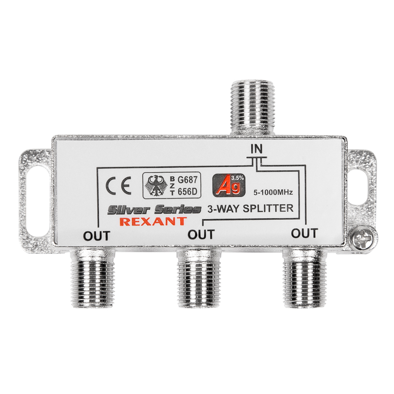 Делитель ТВ х 3 + 4шт. F BOX 5-1000 МГц Silver, REXANT 05-6102