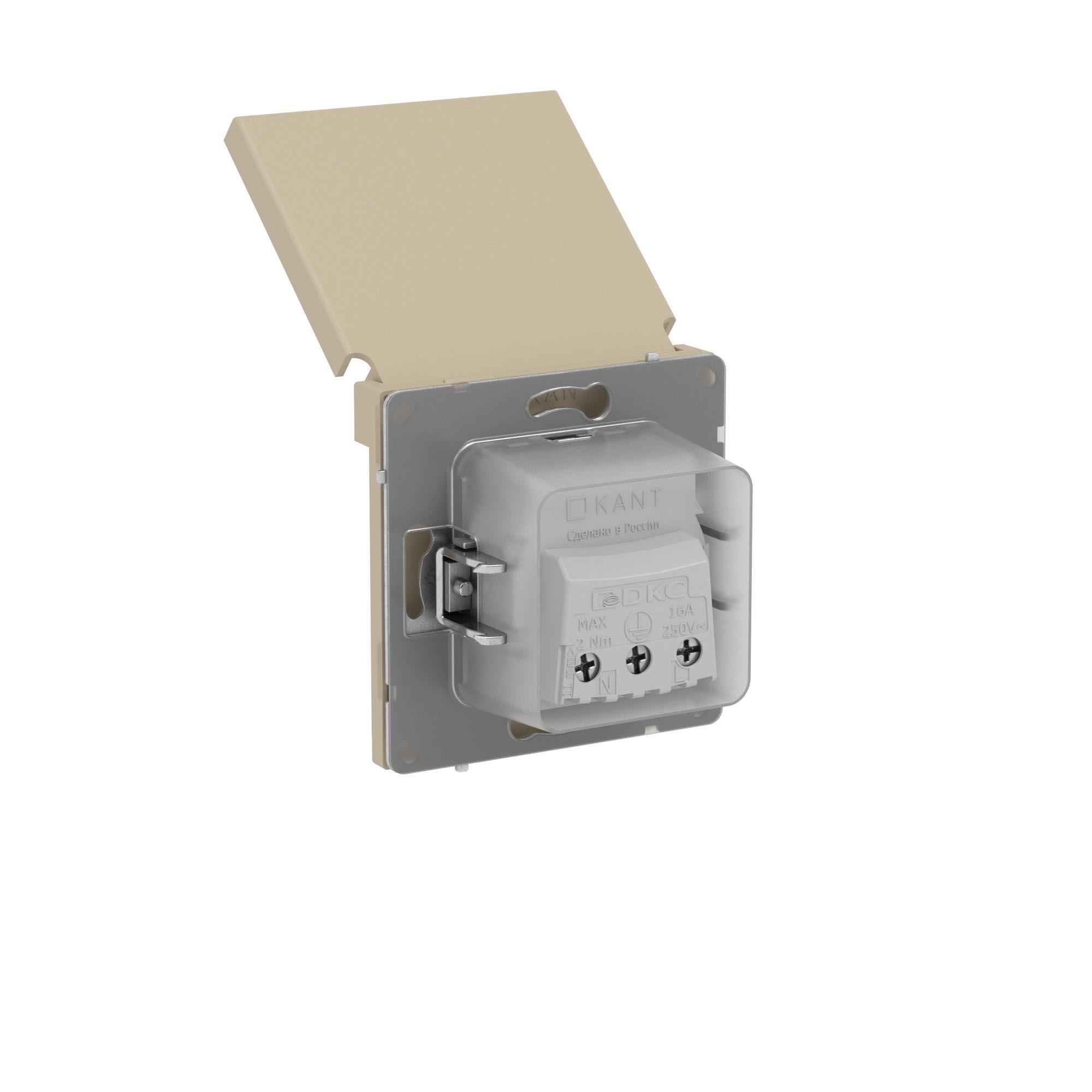 Розетка силовая, 2P+E, с з/ш, с крышкой, IP44, KANT, ванильный марципан DKC 7015013