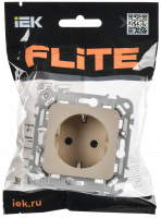 FLITE Розетка с заземлением с защитными шторками безвинтовое крепление 16А РСш11-1-ФлЛ льняной IEK FI-R14-16-1-K88