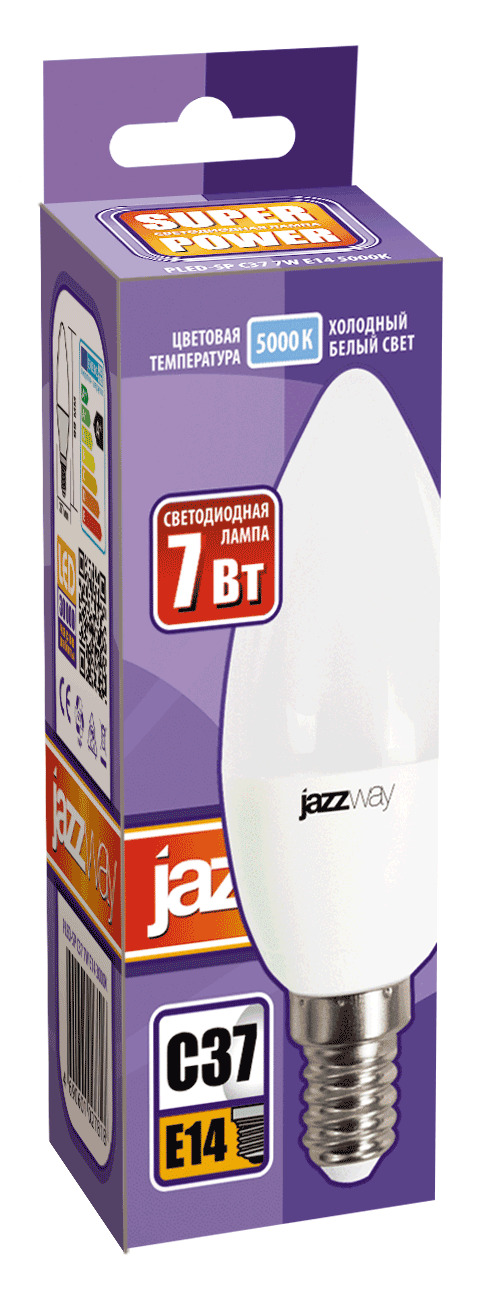Лампа светодиодная LED 7Вт E14 560Лм 230V/50Hz холодный матовая свеча SP JazzWay 1027832-2