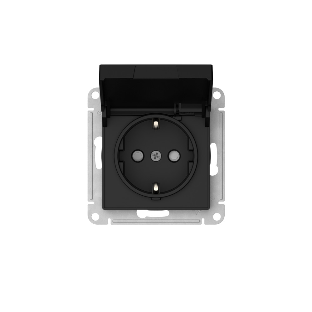ATLASDESIGN РОЗЕТКА с заземл. со шторк. с крышкой, 16А, IP20,мех., быстрозажимные клеммы, КАРБОН Systeme Electric ATN001046S