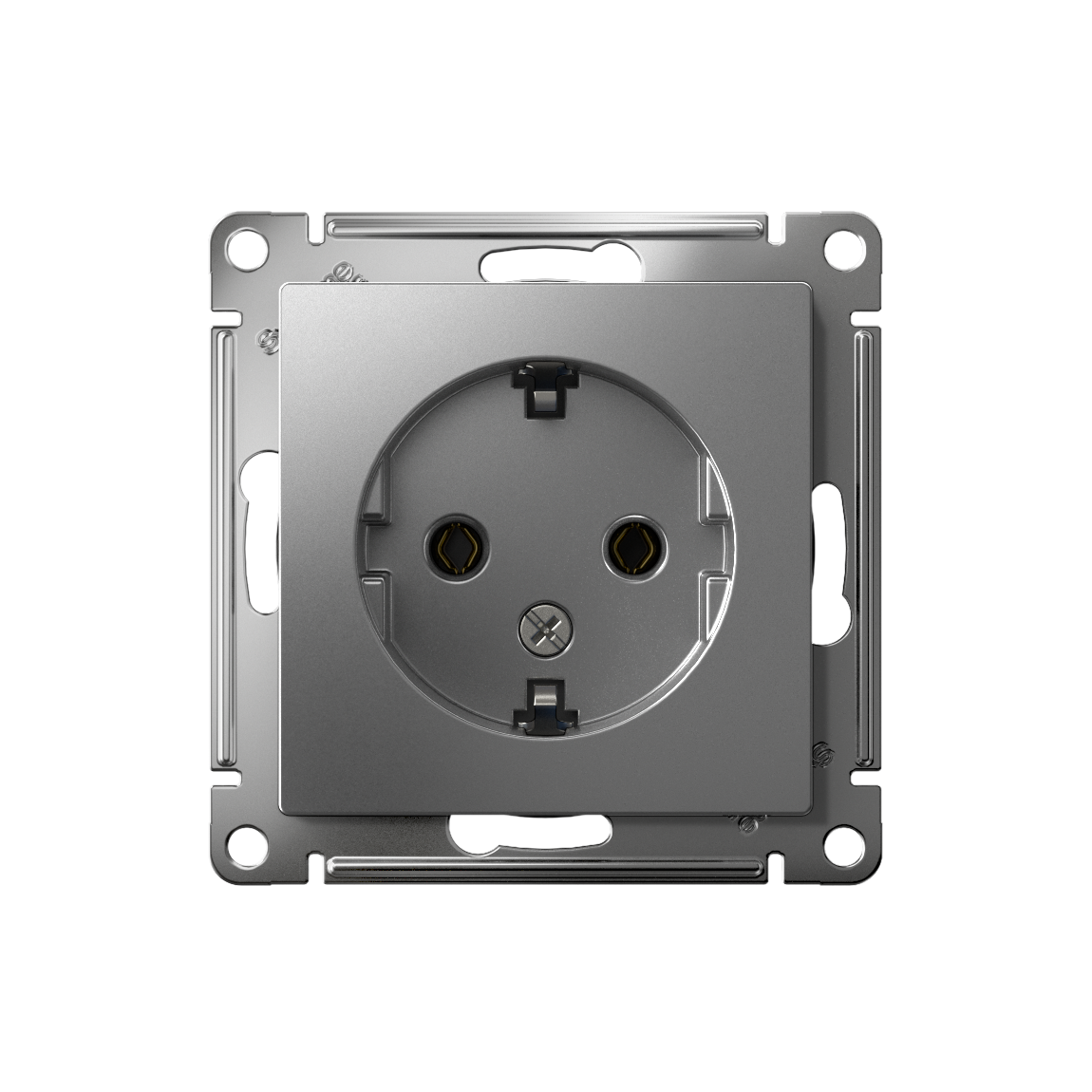 Розетка ATLASDESIGN с заземлением 16А механизм сталь Systeme Electric ATN000943