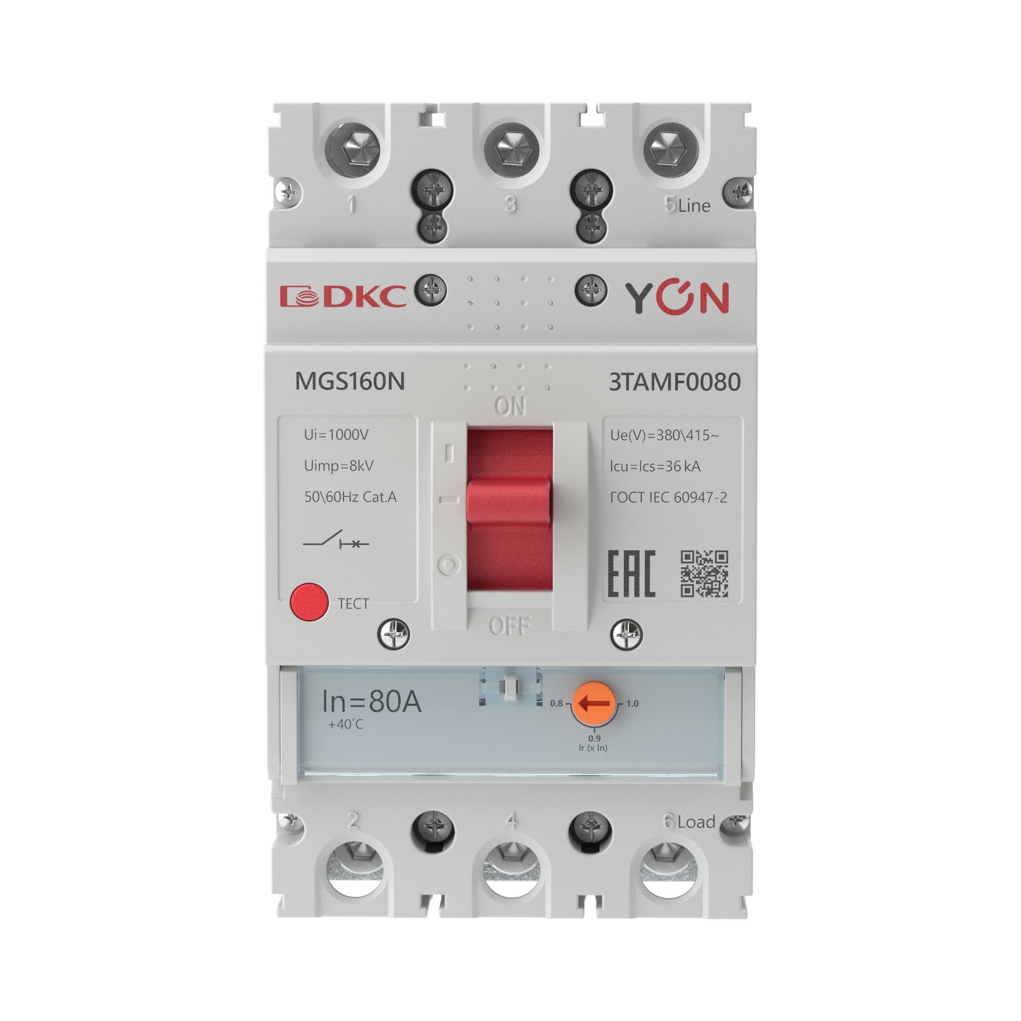 Выключатель автоматический YON MGS160 3P 64-80A 36kA DKC MGS160N-3TAMF0080