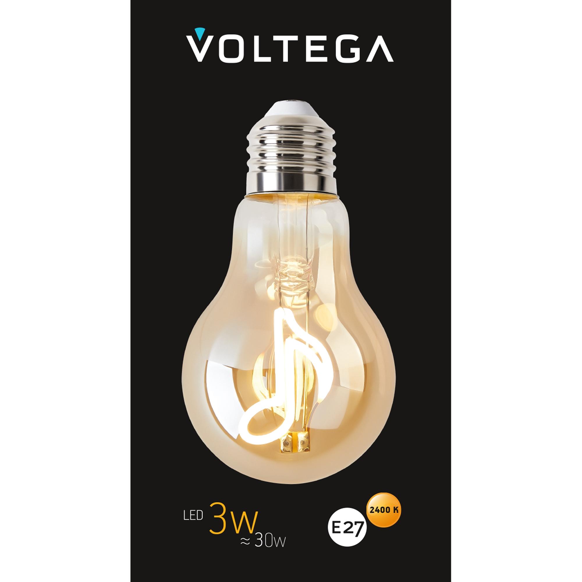 Лампочка филаментная цоколь E27 3W 2400К тип A60 NOTE Voltega 8582 VG10-A60E27warm3W-F-NOTE