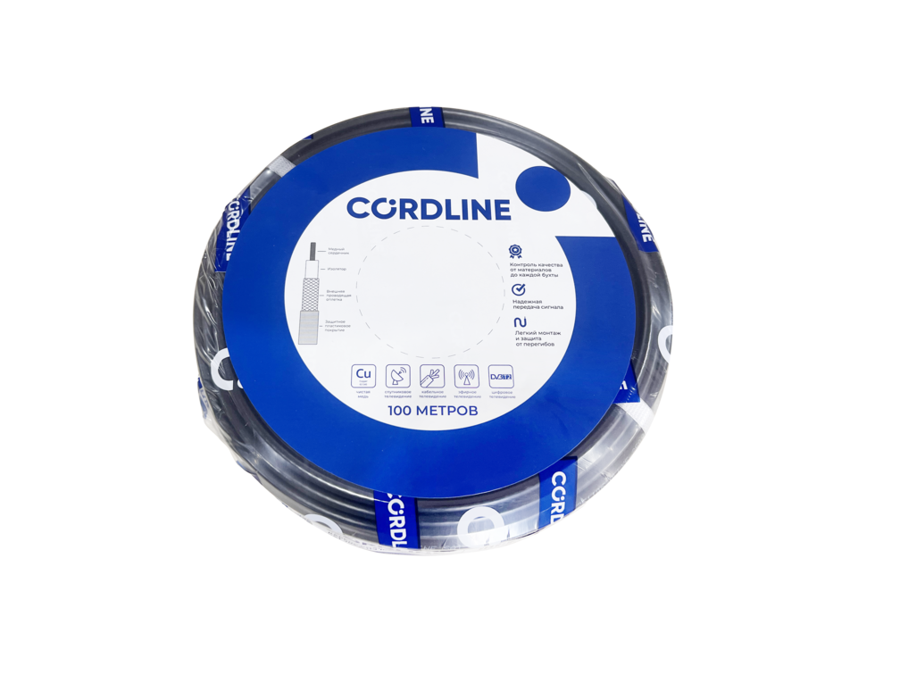 Кабель коаксиальный SAT 703 B ПЭ 100м, черный Cordline CL-SAT703B-PE-black