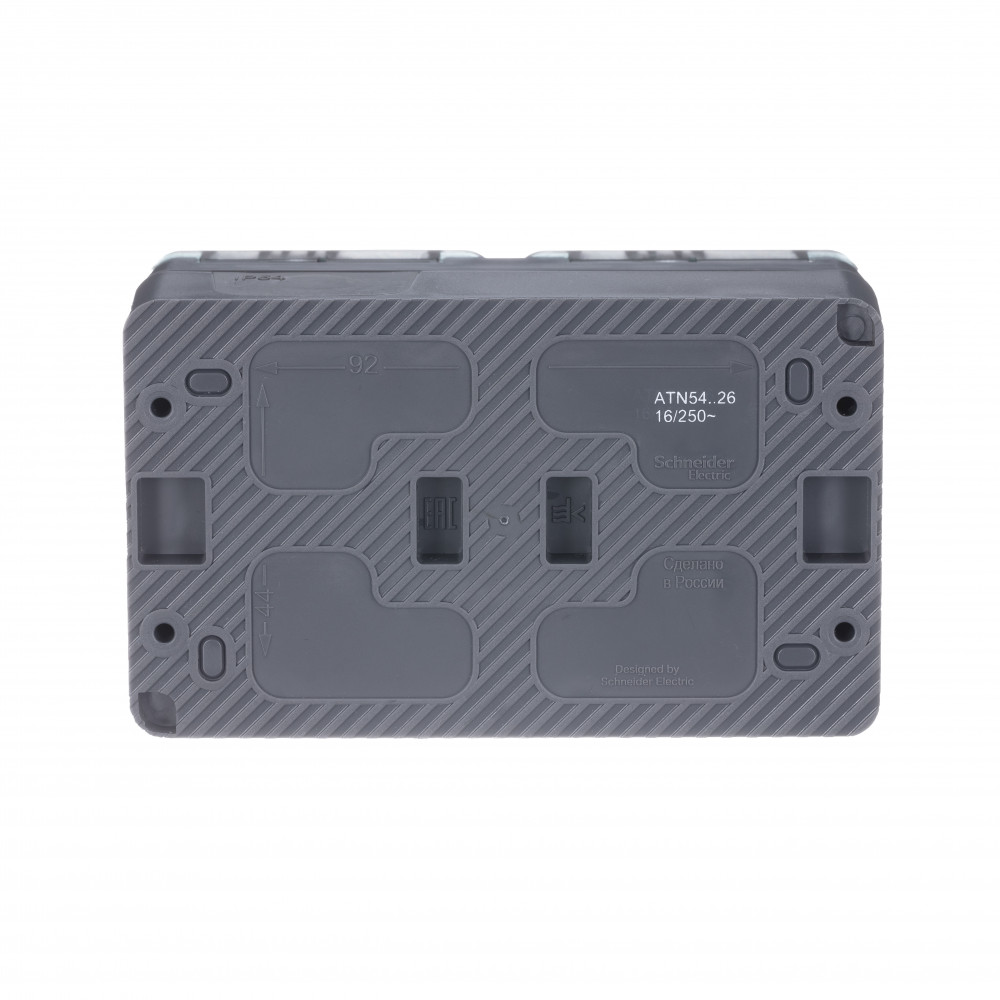 AtlasDesign Profi54 розетка двойная с заземлением со шторками IP54 16А 250B, АНТРАЦИТ, Россия Systeme Electric ATN544026