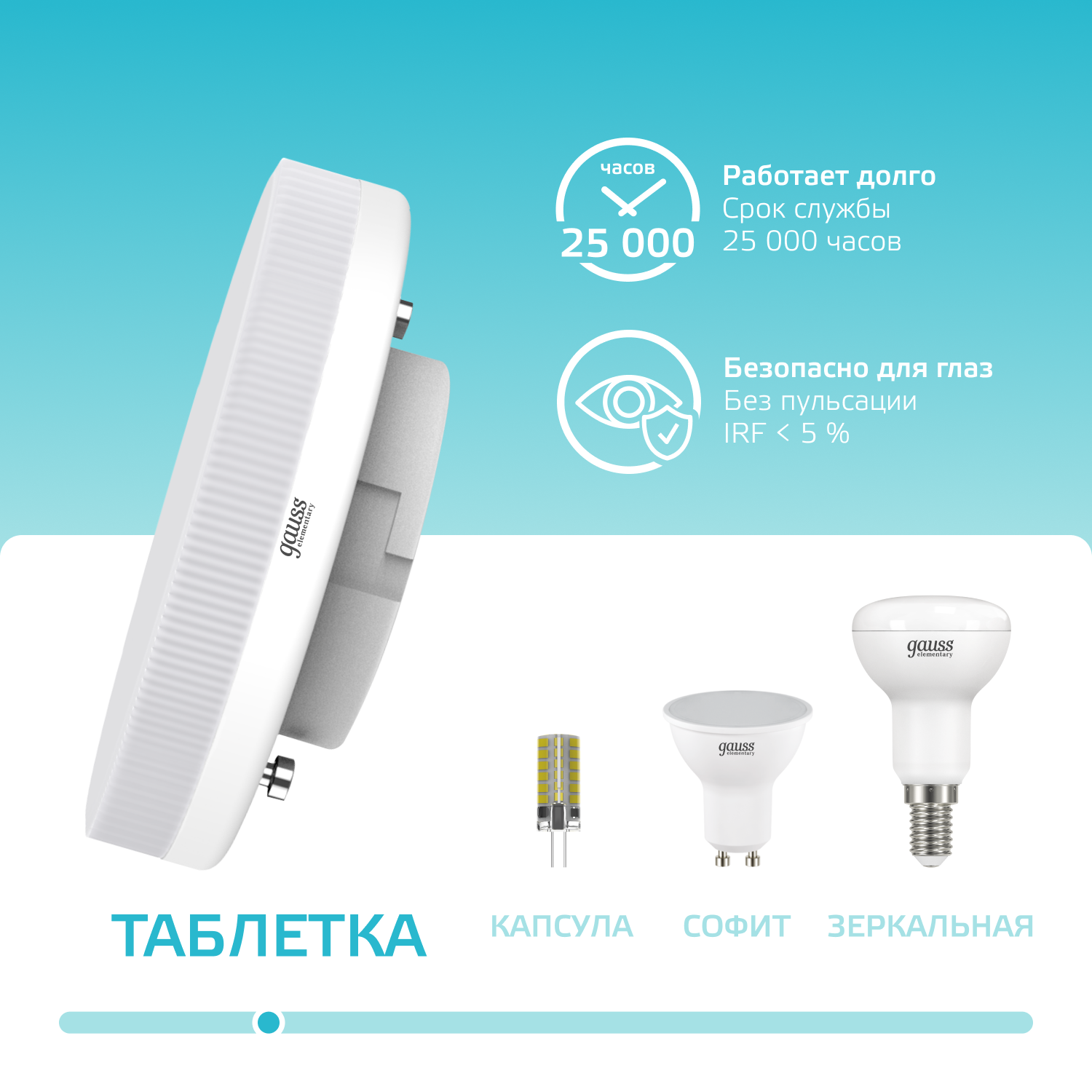 Лампа светодиодная LED 15 Вт 1080 лм 4100К AC180-240В GX53 таблетка нейтральный  Elementary Gauss GAUSS 83825