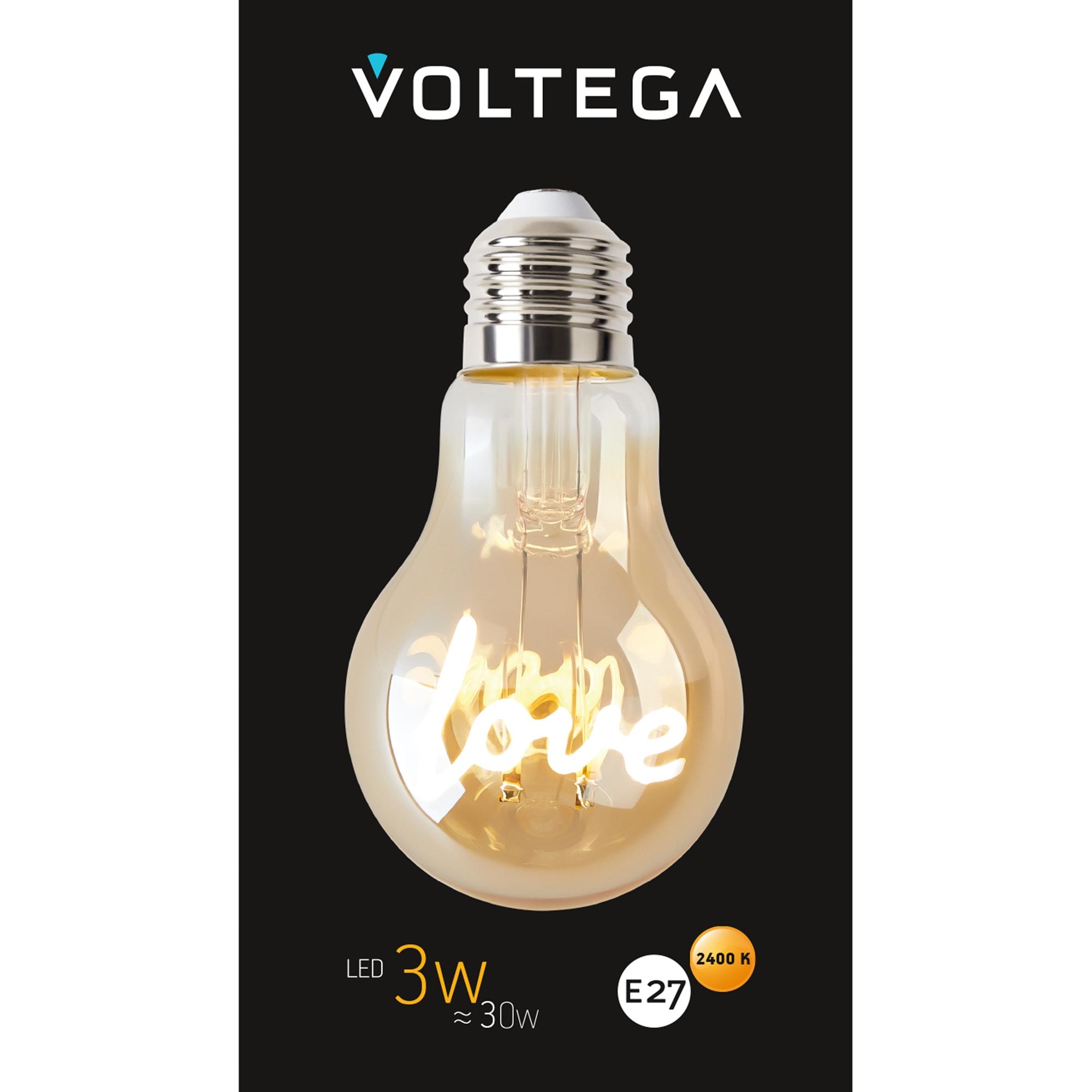 Лампочка филаментная цоколь E27 3W 2400К тип A60 LOVE Voltega 8580 VG10-A60E27warm3W-F-LOVE