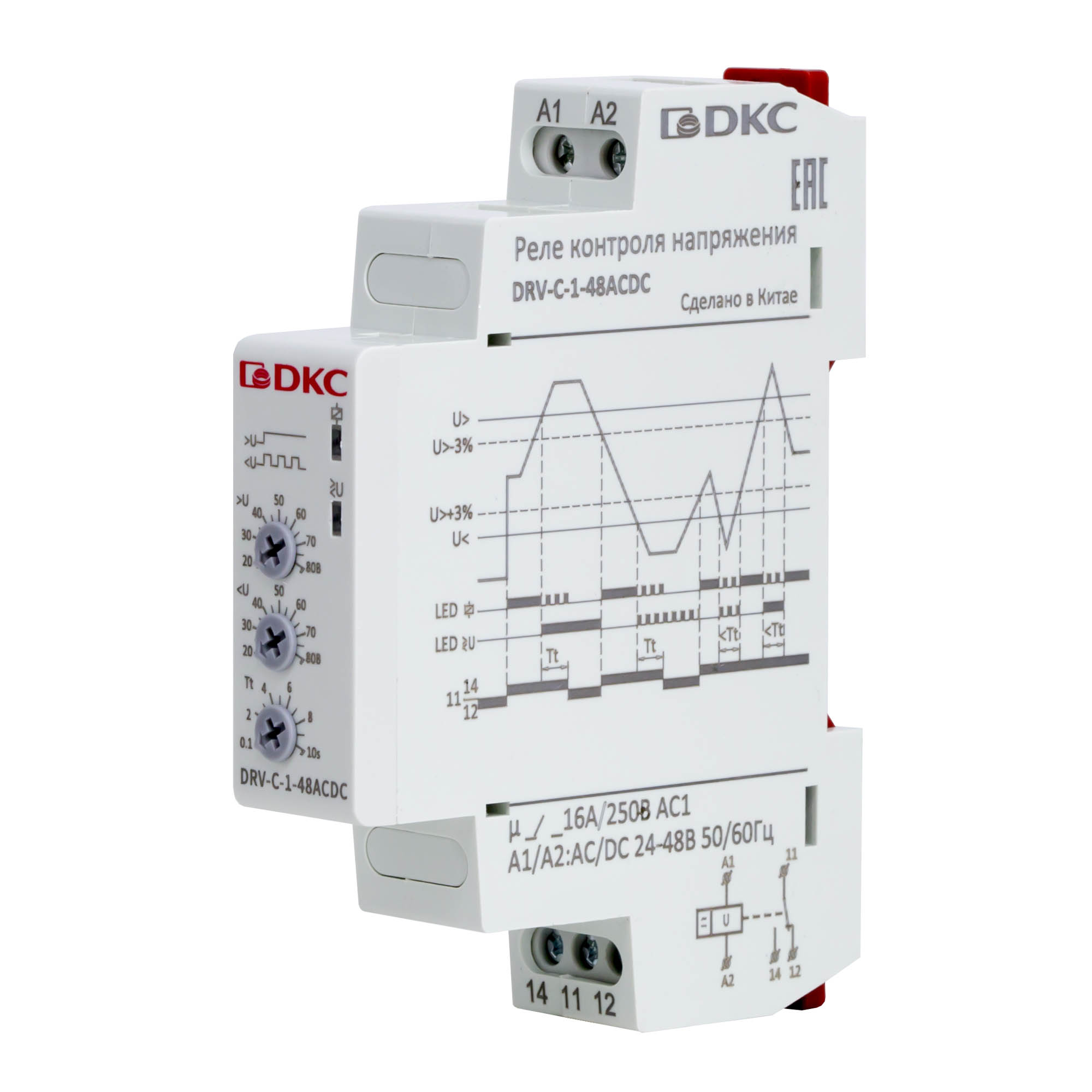 Реле контроля напряжения однофазное, конфигурация контакта 1CO, 24-48В AC/DC DKC DRV-C-1-48ACDC