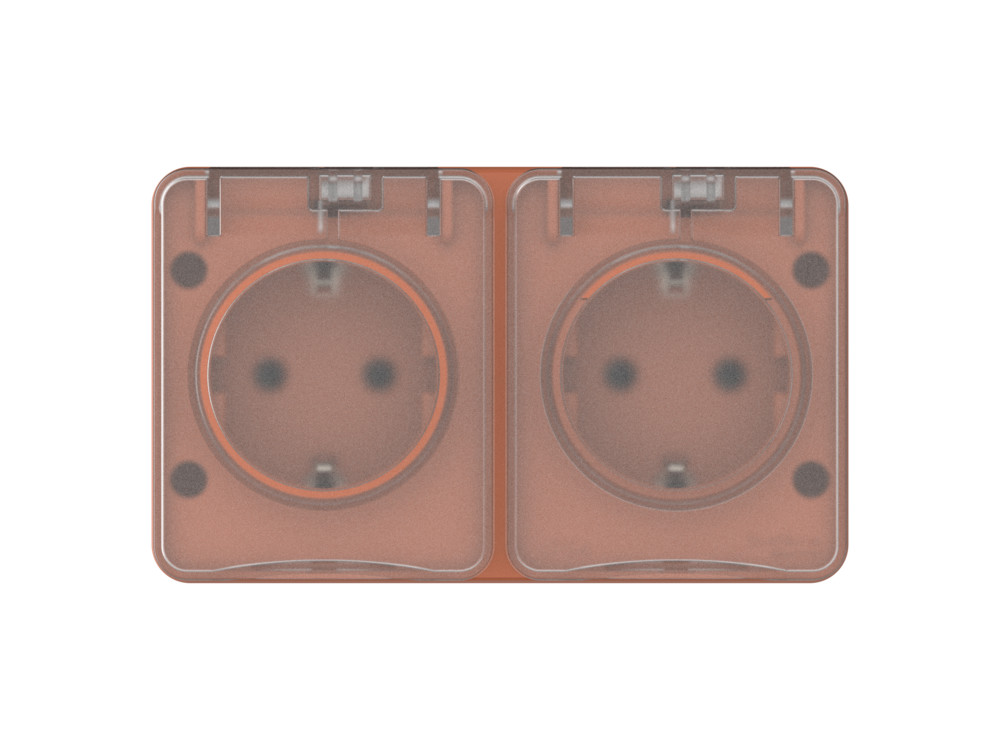 AtlasDesign PROFI IP54 О/У РОЗЕТКА двойная с з/к со шторками 16А, ТЕРРАКОТОВЫЙ Systeme Electric ATN547026