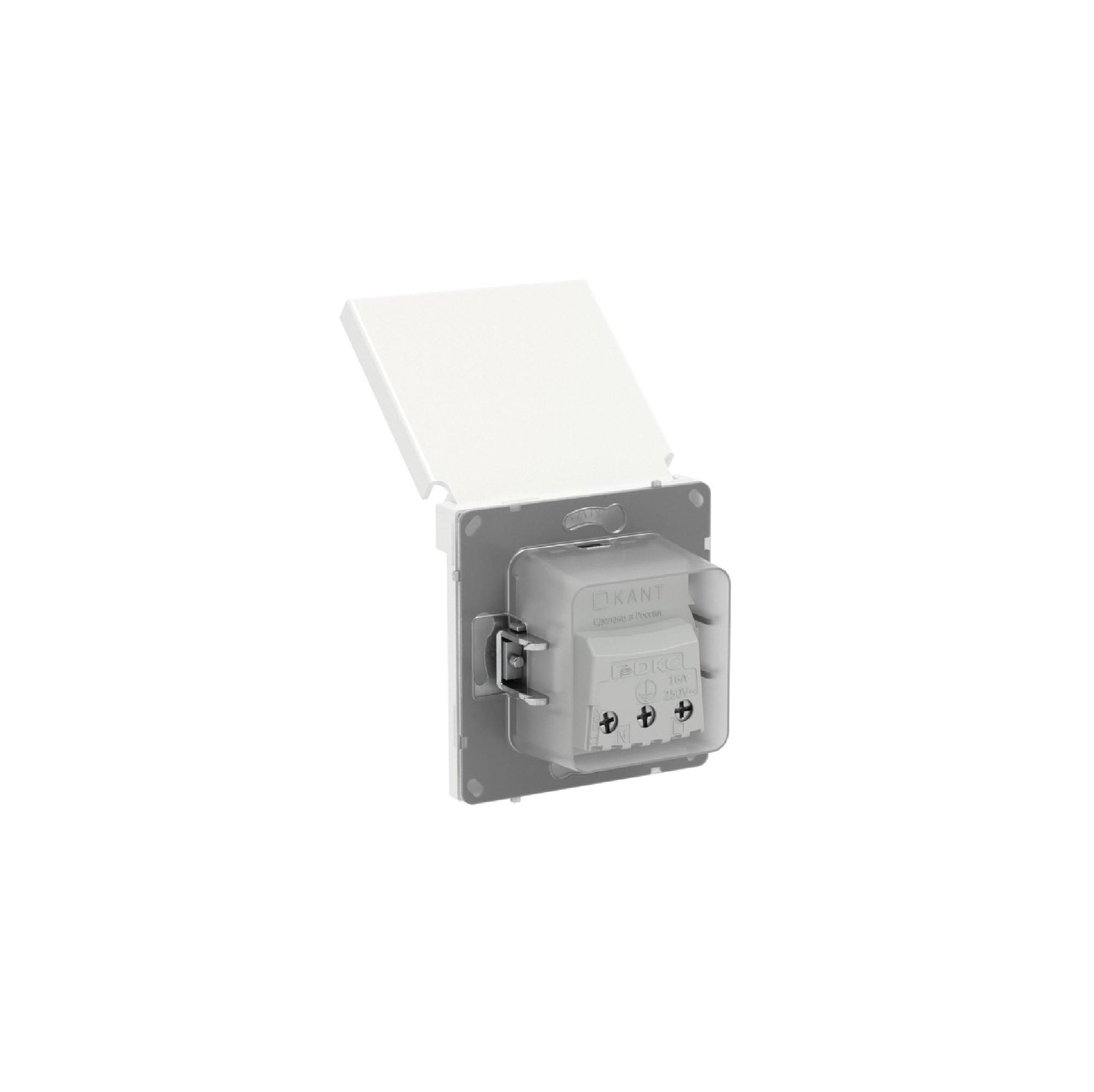Розетка силовая, 2P+E, с з/ш, с крышкой, IP44, KANT, белая магнолия DKC 7000013