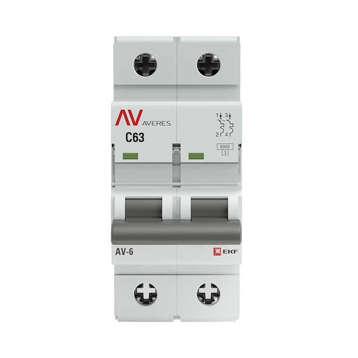 Выключатель автоматический AV-6 2P 63A (C) 6кА AVERES EKF mcb6-2-63C-av
