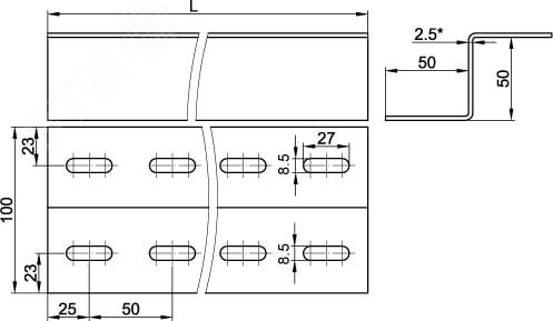 Z-образный профиль 50х50х50,L2000,2,5мм, горячеоцинкованный DKC BPM3520HDZ