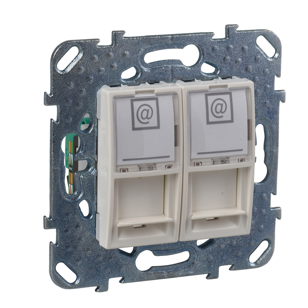 UNICA Розетка компьютерная 2хRJ45 в рамку категория 5е бежевая Schneider Electric MGU5.2020.25ZD