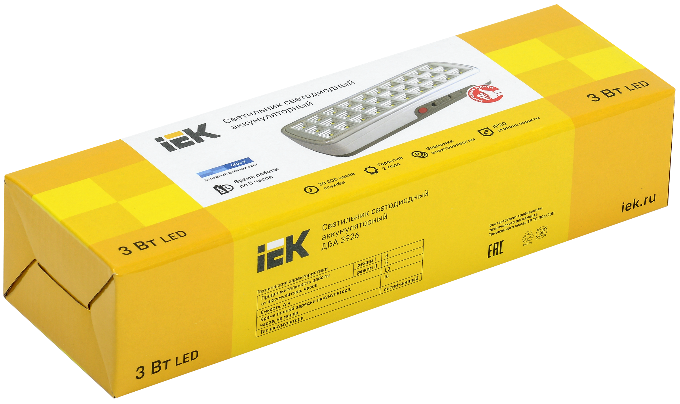 Светильник ДБА 3926 аккумулятор 3-5ч 3 Вт IEK LDBA0-3926-30-K01