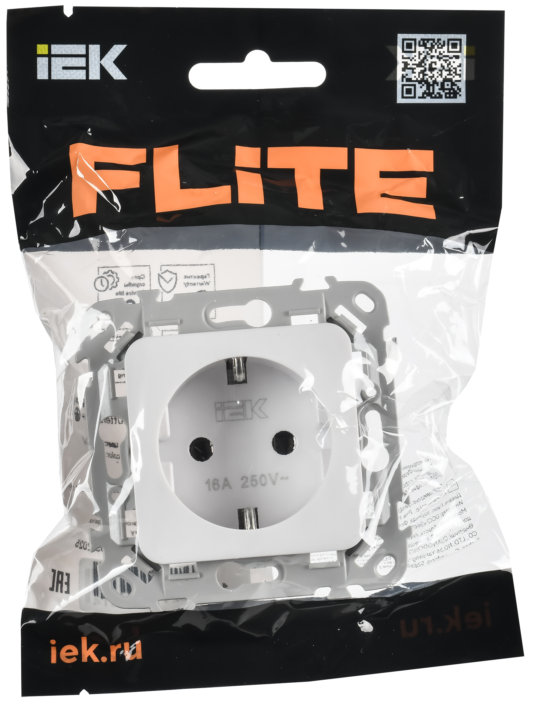 FLITE Розетка с заземлением без защитных шторок безвинтовое крепление 16А РС11-1-ФлБ белый IEK FI-R11-16-1-K01
