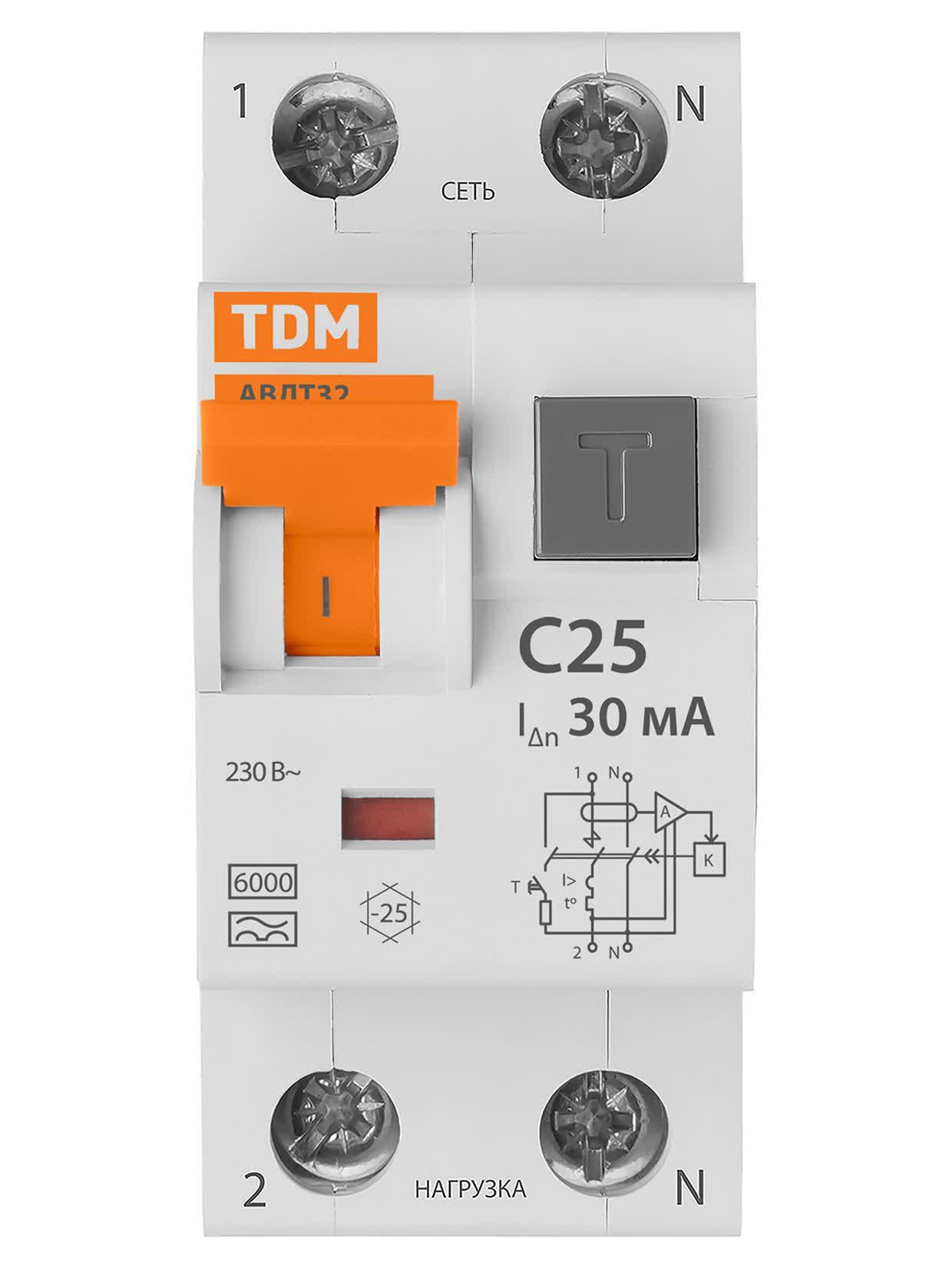 Выключатель автоматический дифференциального тока - АВДТ 32 C25 30мА TDM ELECTRIC SQ0202-0031