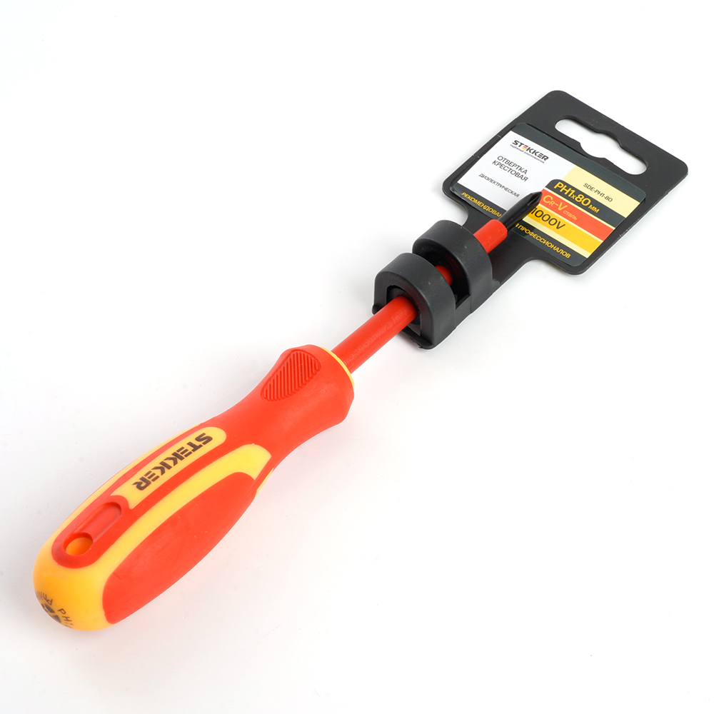 Отвертка крестовая диэлектрическая Ph1х80 1000В STEKKER SDE-PH1-80 39765