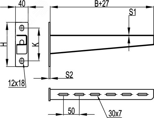 Консоль 600 мм усиленная DKC BBH6060