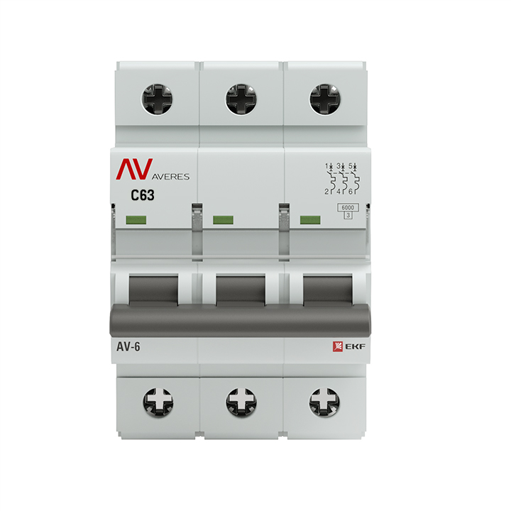 Выключатель автоматический AV-6 3P 63A (C) 6кА AVERES EKF mcb6-3-63C-av