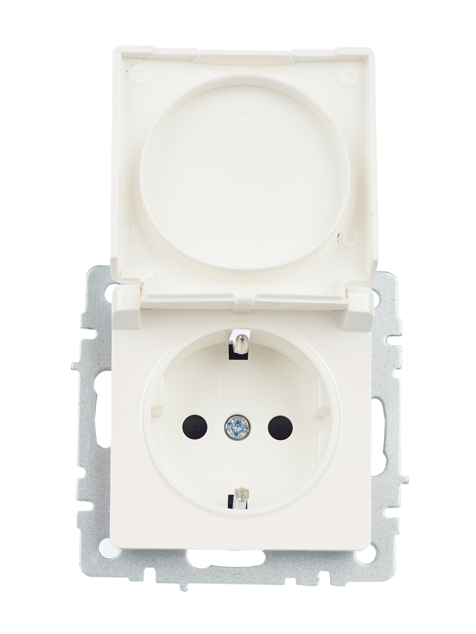 BRITE Розетка с заземлением с защитными шторками и крышкой 16А IP20 РСбш10-3-БрЖ жемчуг IEK BR-R16-16-K36