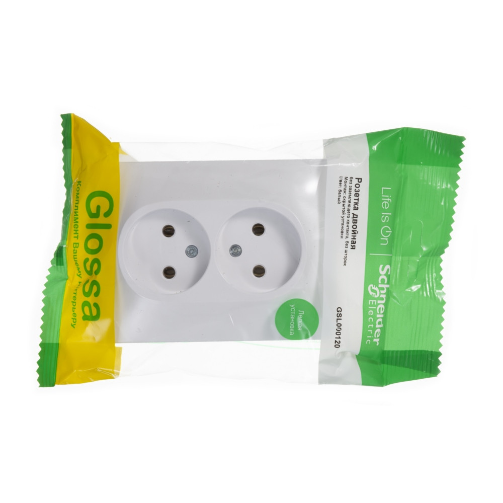 GLOSSA Розетка двойная без заземления в сборе белая Systeme Electric GSL000120