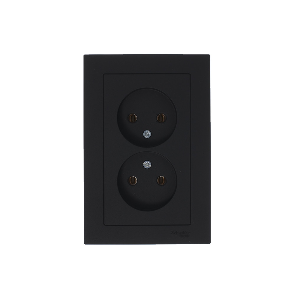 Розетка ATLASDESIGN двойная без заземления 16А в сборе карбон Systeme Electric ATN001020