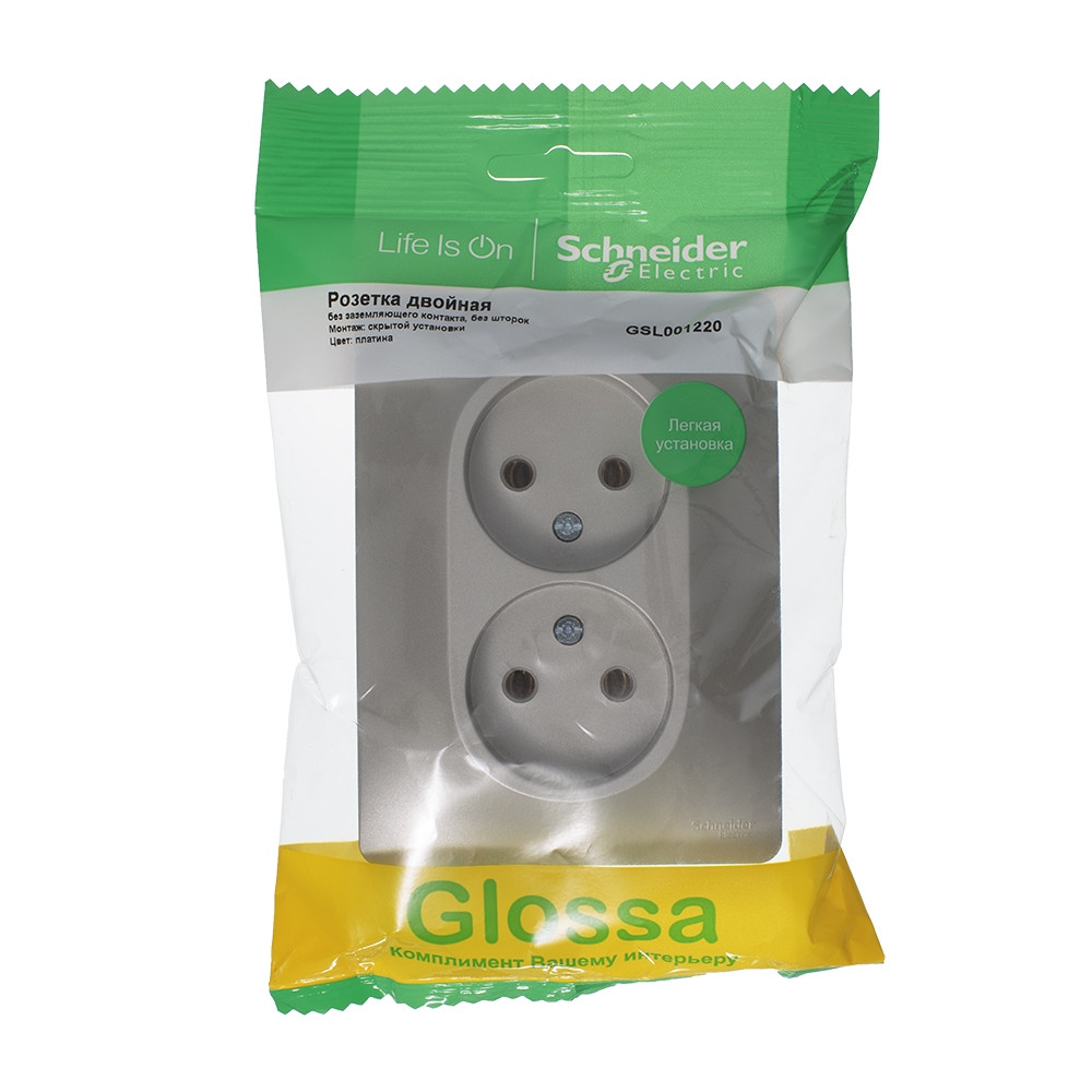 GLOSSA розетка двойная без заземления в сборе платина Systeme Electric GSL001220