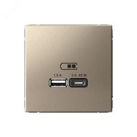 ARTGALLERY USB розетка A + тип-C 45Вт высокоскор.заряд. QC, PD, механизм, шампань Systeme Electric GAL000529