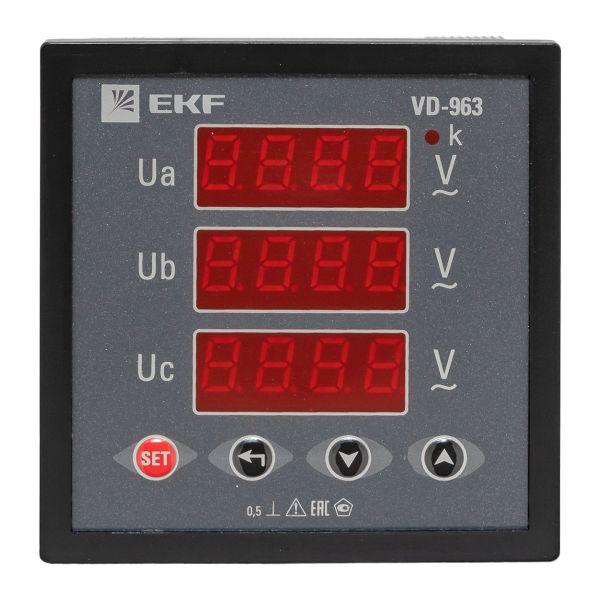 Вольтметр цифровой VD-963 на панель (96х96) трехфазный PROxima EKF vd-963