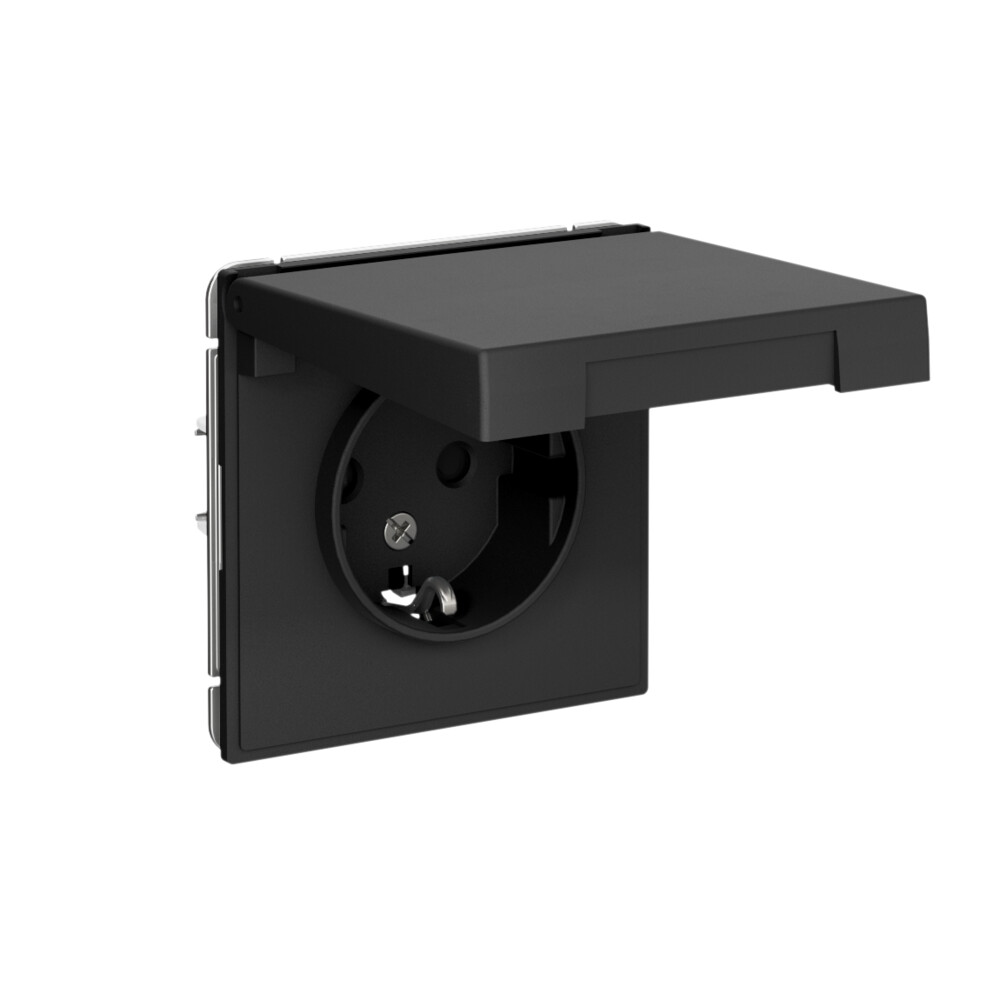ARTGALLERY розетка с заземл. со шторк. с крышкой, 16А, IP20, механизм, карбон Systeme Electric GAL001046