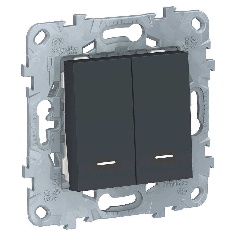 Выключатель UNICA NEW двухклавишный 2 модуля с подсветкой 2 х схема 1а антрацит Schneider Electric NU521154N