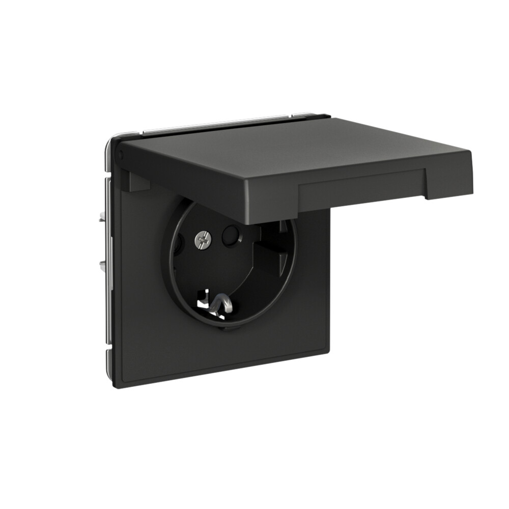 ARTGALLERY РОЗЕТКА с заземл. со шторк. с крышк., 16А, IP20,  механизм, быстрозажимные клеммы, базальт Systeme Electric GAL001446S