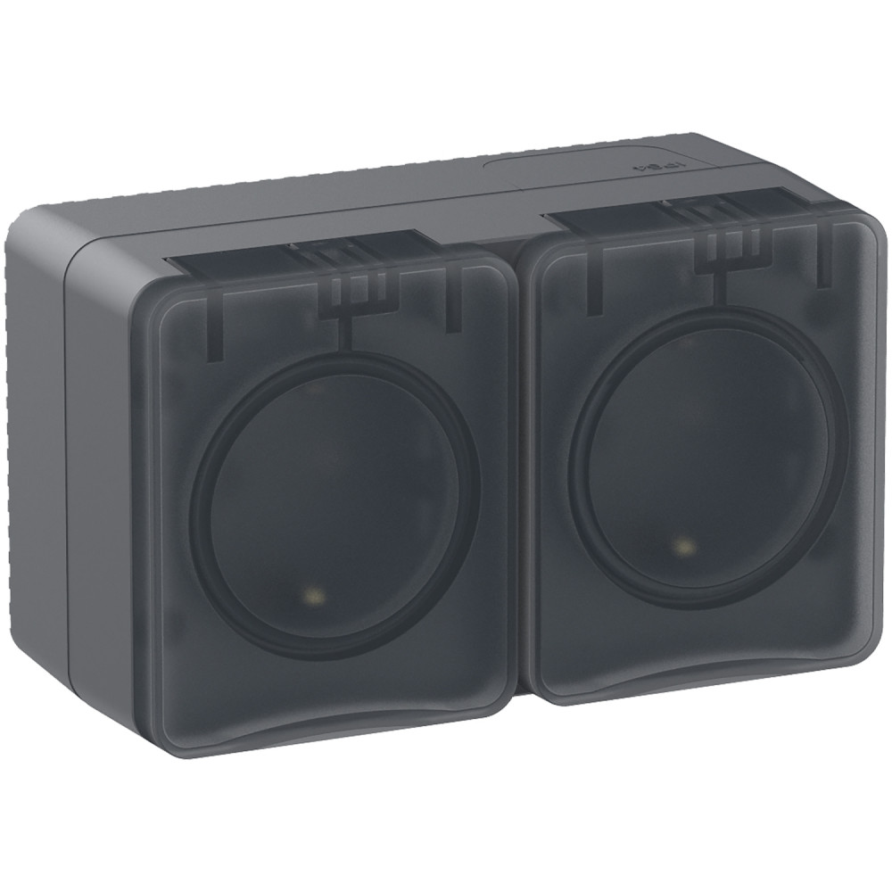 AtlasDesign Profi54 розетка двойная с заземлением со шторками IP54 16А 250B, АНТРАЦИТ, Россия Systeme Electric ATN544026